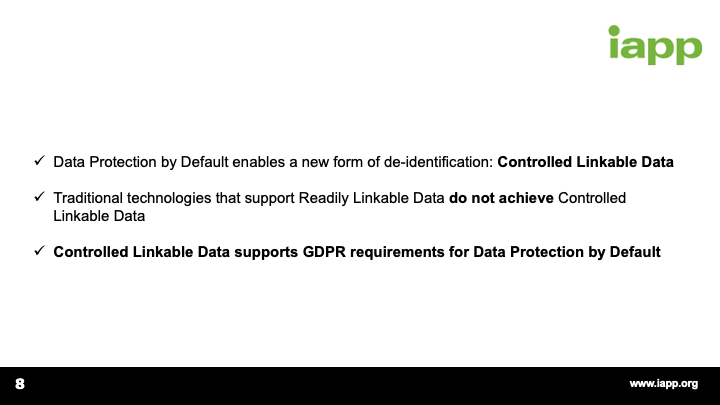 Data Protection by Default enables a new form of de-identification: Controlled Linkable Data