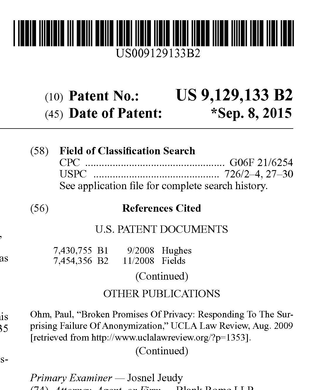 Patent US 9,129,133