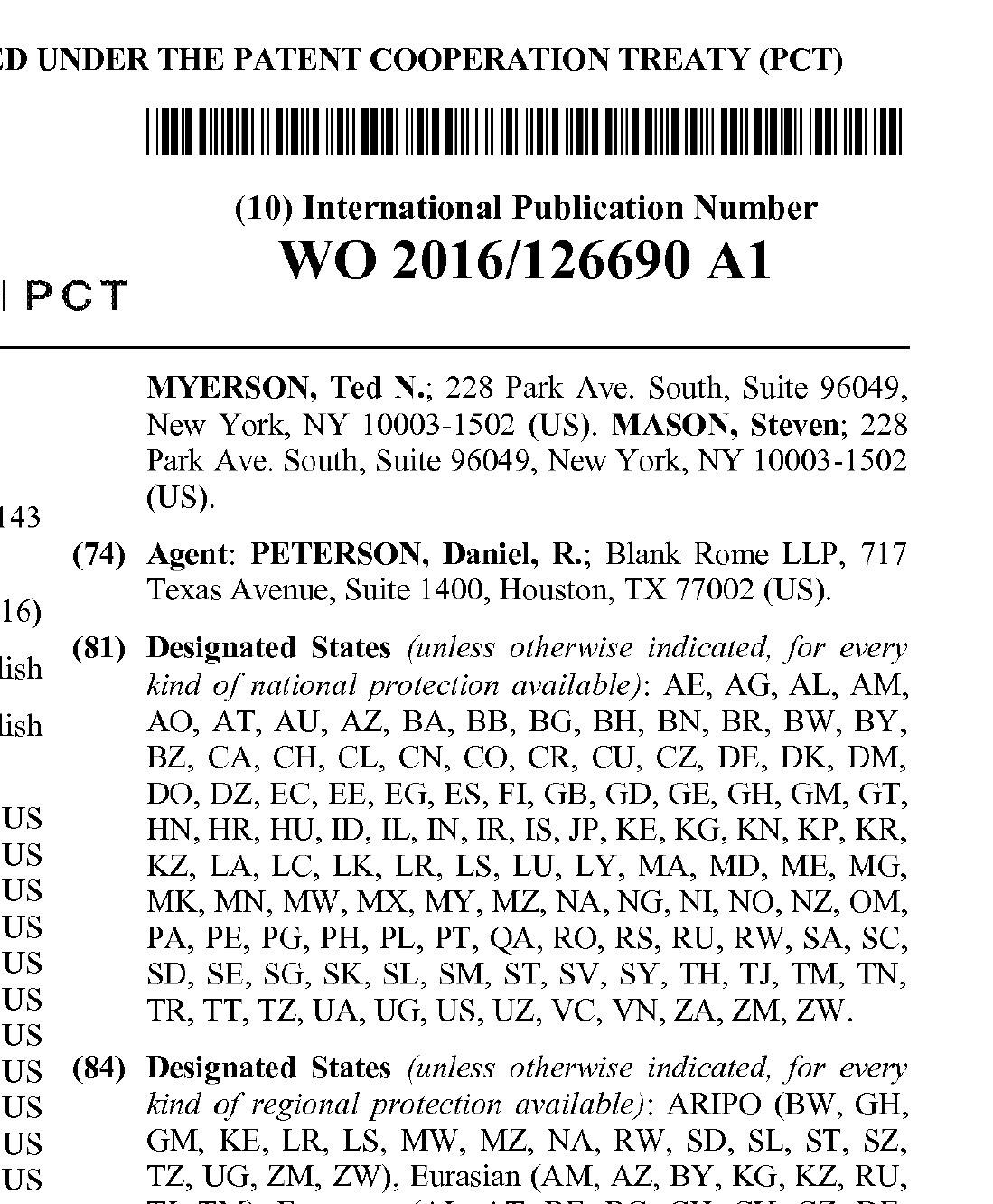 Patent WO 2016/126690
