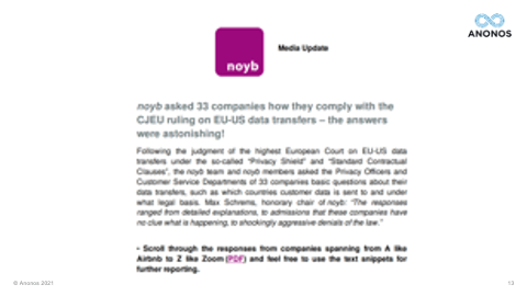 noyb asked 33 companies how they comply with the CJEU ruling on EU-US data transfers - the answers were astonishing!