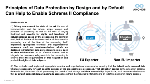 Principles of Data Protection by Design and by Default Can Help to Enable Schrems II Compliance