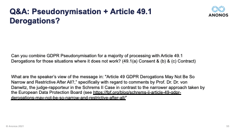 Q&A: Pseudonymisation + Article 49/1 Derogations?