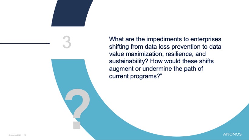 What are the impediments to enterprises shifting from data loss prevention to data value maximization, resilience, and sustainability? How would these shifts augment or undermine the path of current programs?”