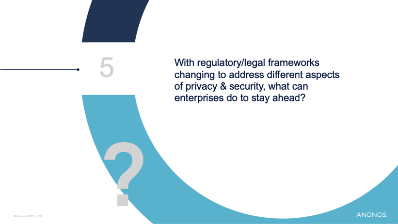 With regulatory/legal frameworks changing to address different aspects of privacy & security, what can enterprises do to stay ahead?