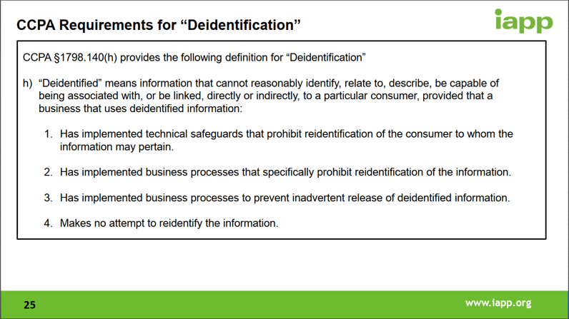 CCPA Requirements for 'Deidentification'