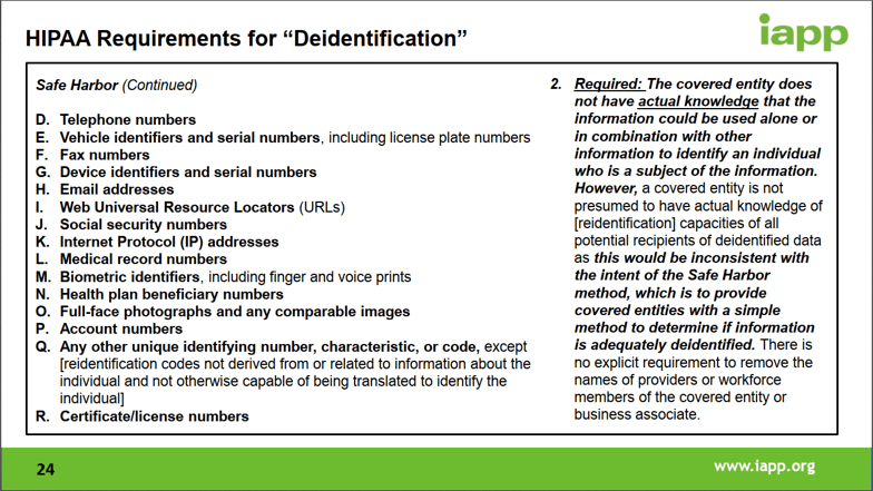 HIPAA Requirements for 'Deidentification'