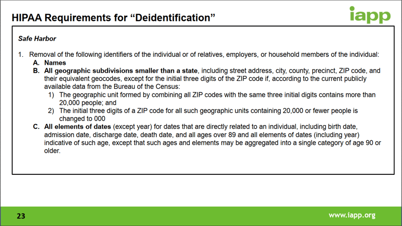 HIPAA Requirements for 'Deidentification'
