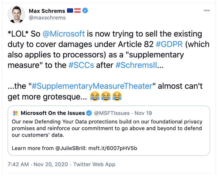 This tweet, and the attached document from Microsoft prompted the following responses by Max Schrems (@maxschrems)