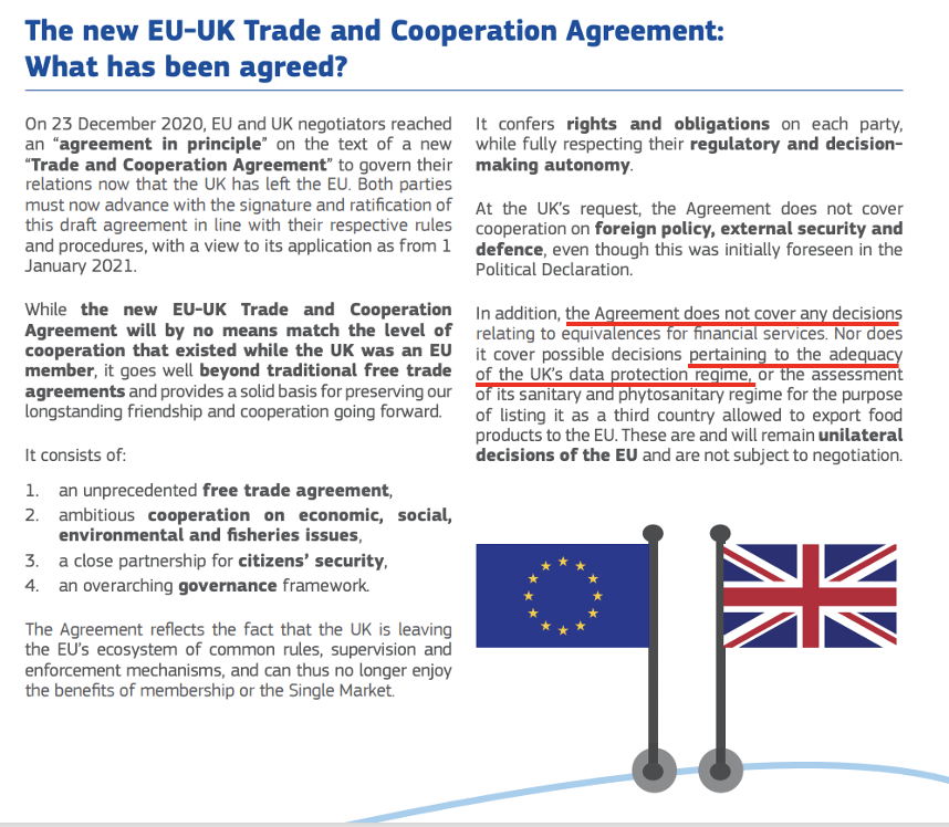 Highlghted and annotated text of official European Union Brexit Deal Brochure