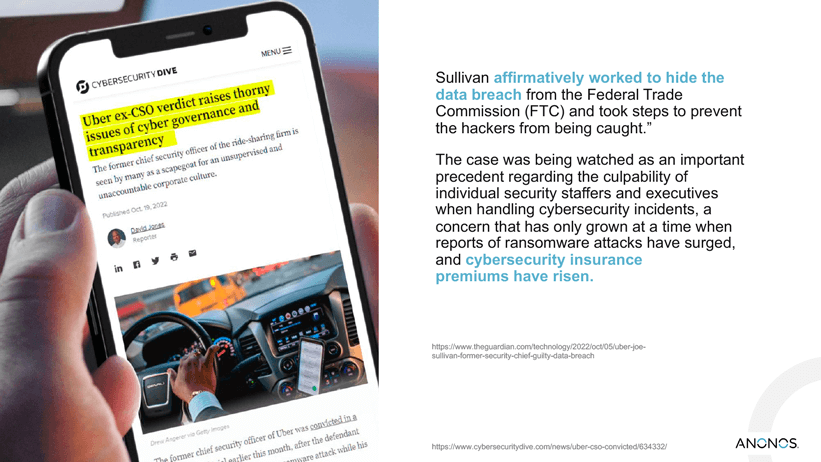 Sullivan affirmatively worked to hide the data breach from the Federal Trade Commission (FTC) and took steps to prevent the hackers from being caught.