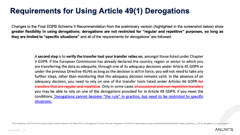 Requirements for Using Article 49(1) Derogations