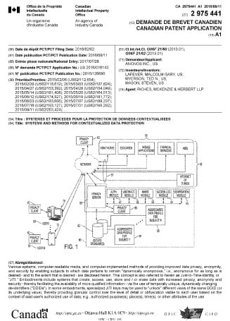 Patent CA 2,975,441 (2020) – SYSTEMS AND METHODS FOR CONTEXTUALIZED DATA PROTECTION