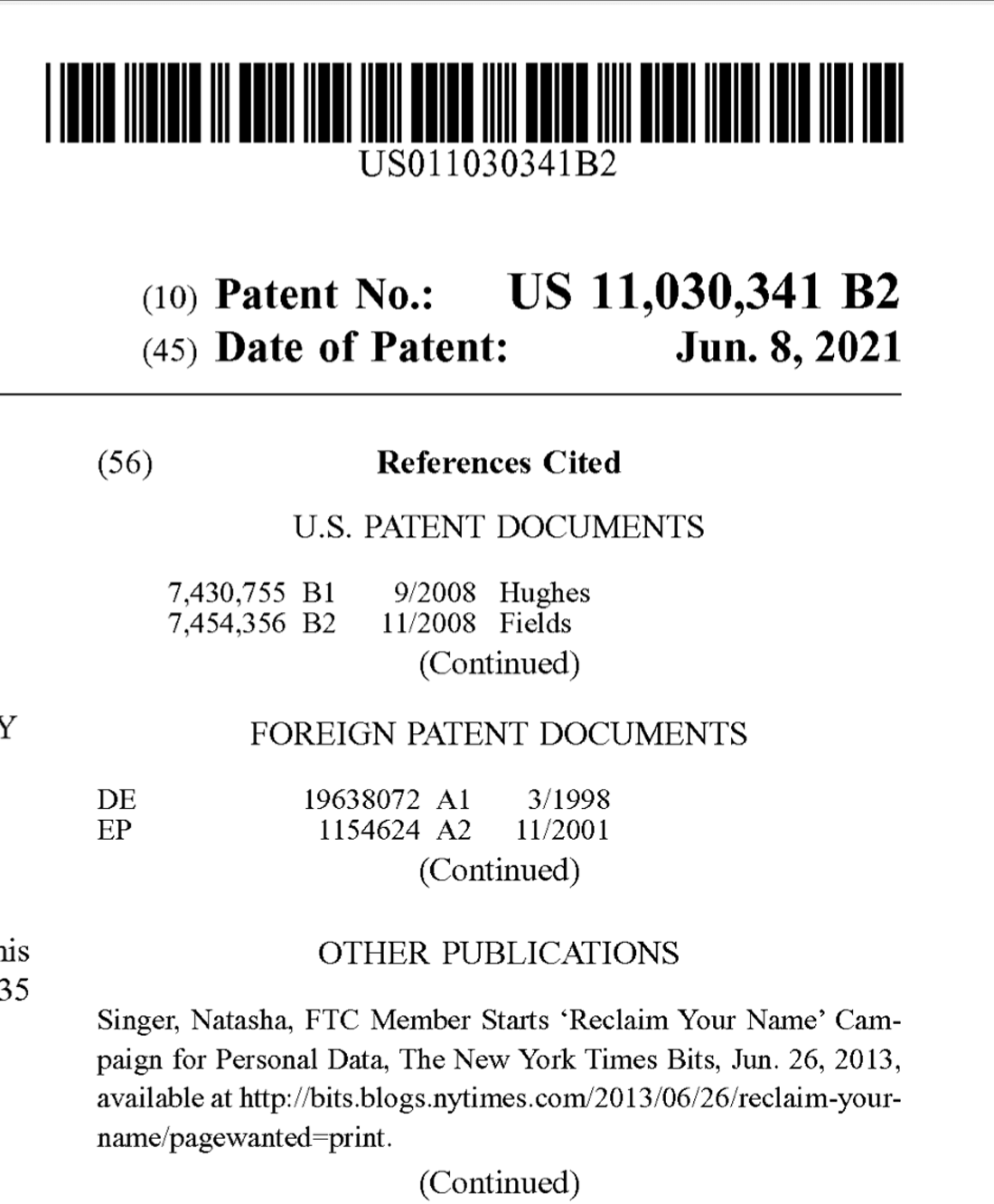 Patent US 11,030,341