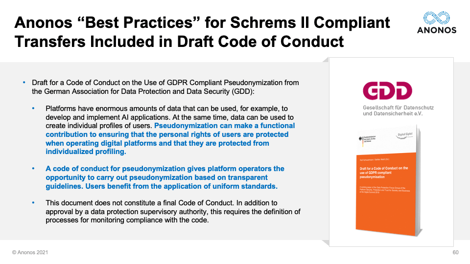 Anonos 'Best Practices' for Schrems II Compliant Transfers Included in Draft Code of Conduct