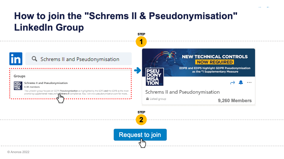 How to join the 'Schrems II & Pseudonymization' LinkedIn Group