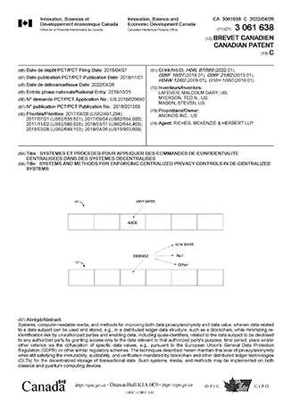 CA 3,061,638 C patent cover